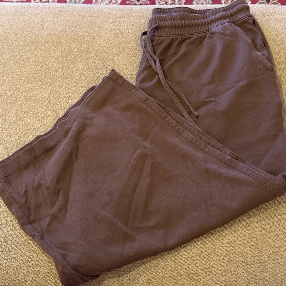 Lands End Brown Size Large Pull On Sweatpants Pants Sport Knit Crop (TD)